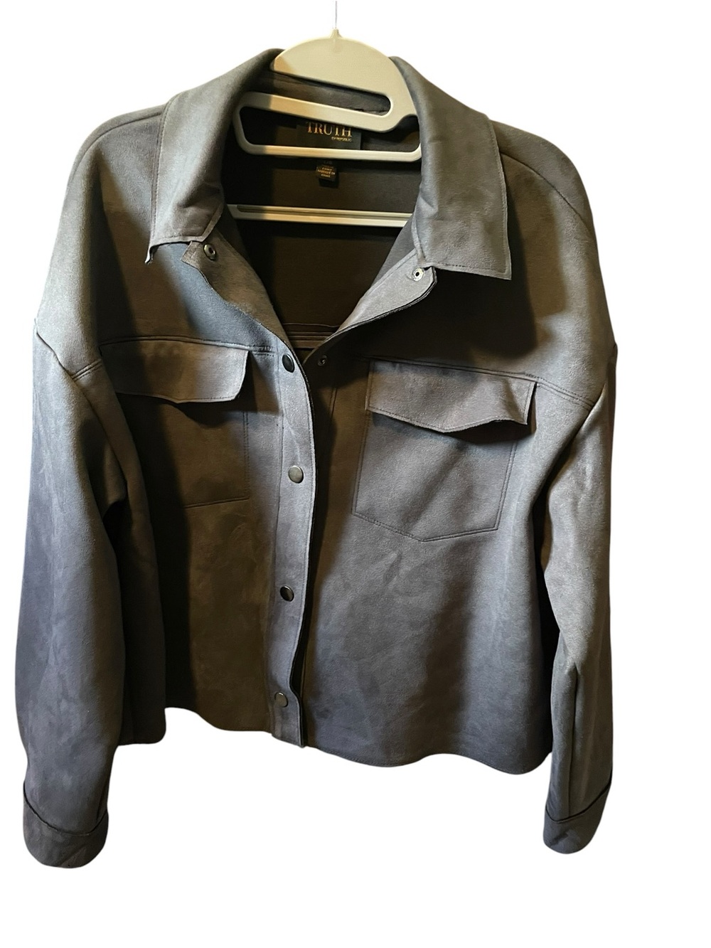 Truth Gray Suede Button-Front Jacket